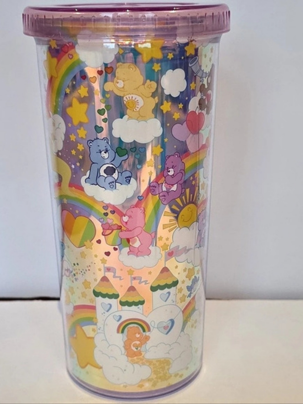 Built Vintage Care Bears 20 oz Travel Tumbler Purple & Pink